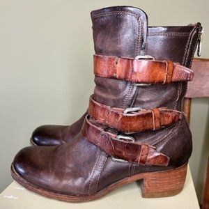 A.S. 98 Brown Leather Triple Buckle Strap Rear Zipper Boots, size EU 40